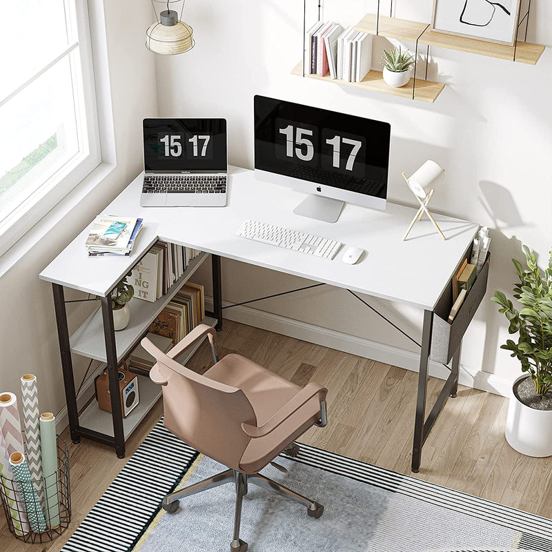 Cubicubi 47 Inch Small L Shaped Computer Desk with Storage Shelves Home Office Corner Desk Study Writing Table, White Home & Garden > Household Supplies > Storage & Organization CubiCubi   