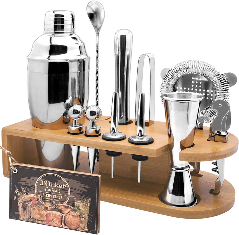 Cocktail Shaker Set with Stand Mixology Bartender Kit|Bar Tool for Drink Mixing, Cocktail Shaker Bar Accessories for Home Bar Set, Perfect for Apartment Essentials and House Warming Gifts New Home Home & Garden > Kitchen & Dining > Barware JMTnker 24oz-Silver  