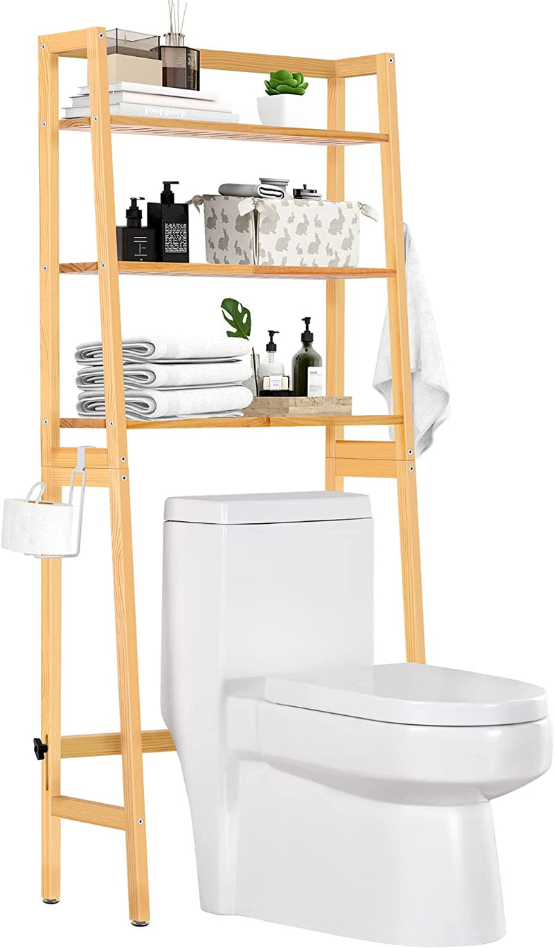 Mallking Toilet Storage Rack, 3 -Tier Over-The-Toilet Bathroom Spacesaver - 100% Wood and Easy to Assemble(Black) Home & Garden > Household Supplies > Storage & Organization MallKing Natural  