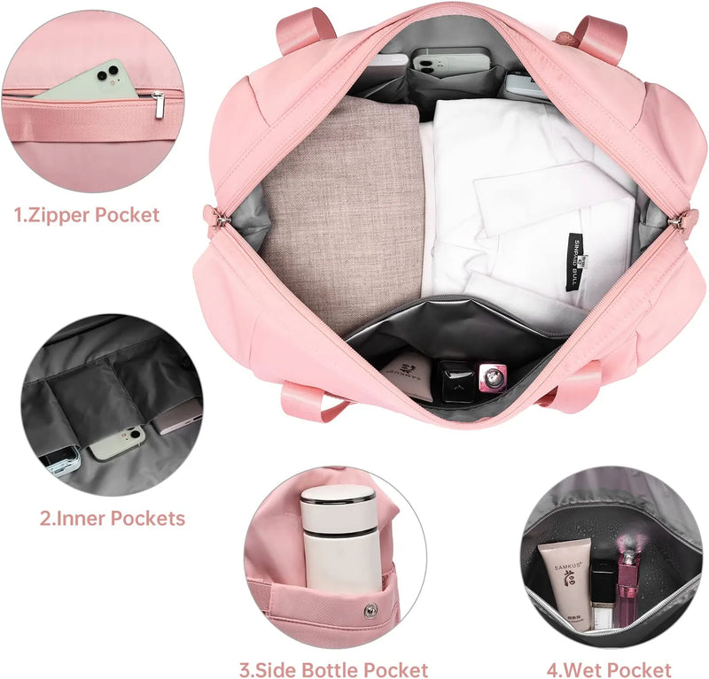 Gym Bag for Women, Sports Duffel Bag with USB Charging Port, Dance Bag with Shoes Compartment, Weekender Bag for Travel, Gym, Yoga, School（Pink） Home & Garden > Household Supplies > Storage & Organization BAVERGE   