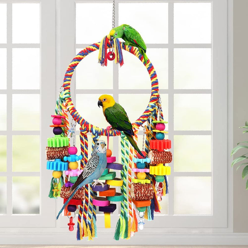 Bird Toys Bird Rope Ring Swing Perch with Corn Cob Cardboard Bagels Wooden Blocks Chewing Toys for Parakeets,Cockatiels,Conure,Lovebirds,Finches and Other Small-Sized Birds Animals & Pet Supplies > Pet Supplies > Bird Supplies > Bird Toys YIXUND   