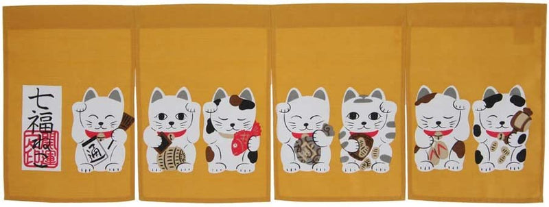 Noren (Japanese Curtain) Seven Beckoning Cat/Maneki Neko 17-507 85×30Cm from Japan Home & Garden > Decor > Window Treatments > Curtains & Drapes Narumi Goldbrown 85 x 30 cm 
