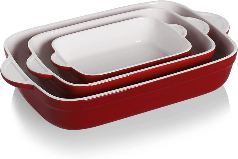 Sweejar Ceramic Baking Dish, Non-Stick Roasting Pan with Handles, Rectangular Lasagna Pan for Cooking, Kitchen, Cake Dinner, Banquet and Daily Use, 13*9 Inches, Set of 3 (Navy) Home & Garden > Kitchen & Dining > Cookware & Bakeware SWEEJAR Red  