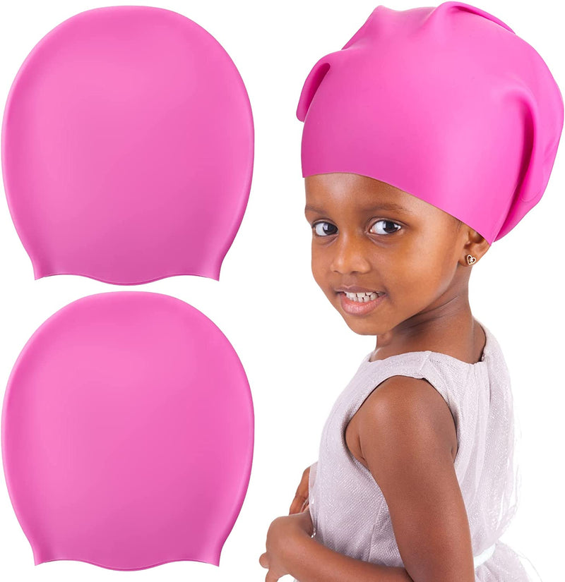 Swimming Cap 2 Pack Silicone Swim Cap for Braids and Dreadlocks Silicone Waterproof Swim Cap Shower Cap for Kids Teens with Long Hair Weaves Hair Extensions Curls Sporting Goods > Outdoor Recreation > Boating & Water Sports > Swimming > Swim Caps Tarpop Pink Medium 