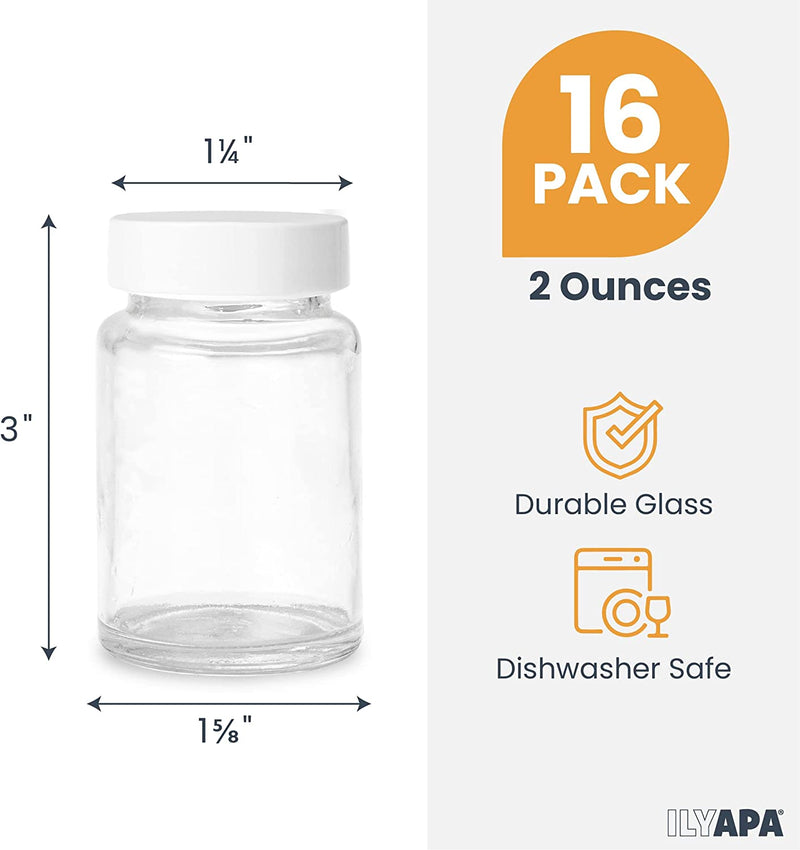 Ilyapa Glass Juice Shot Bottles Pack of 16-2Oz on the Go Beverage Storage Container with White Cap, Reusable, Leak Proof Home & Garden > Decor > Decorative Jars Ilyapa   