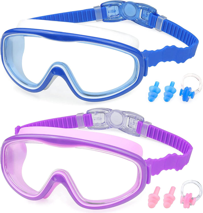 KAILIMENG Kids Swim Goggles, 2 Pack Swimming Goggles for Age 3-15, Anti-Fog Anti-Uv Cear Wide View Sporting Goods > Outdoor Recreation > Boating & Water Sports > Swimming > Swim Goggles & Masks KAILIMENG 2i. Blue & Purple  
