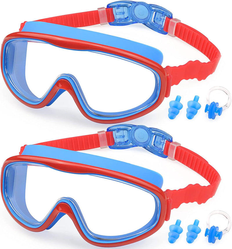 KAILIMENG Kids Swim Goggles, 2 Pack Swimming Goggles for Age 3-15, Anti-Fog Anti-Uv Cear Wide View Sporting Goods > Outdoor Recreation > Boating & Water Sports > Swimming > Swim Goggles & Masks KAILIMENG 2v. Red Blue & Red Blue  