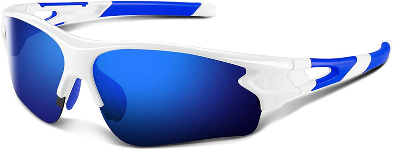 Polarized Sports Sunglasses for Men Women Youth Baseball Fishing Cycling Running Golf Motorcycle Tac Glasses UV400 Sporting Goods > Outdoor Recreation > Winter Sports & Activities Bea·CooL Glossy White Blue  
