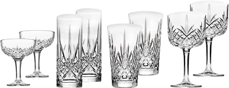 Godinger Barware Drinkware Mixology Set - Gin Glasses, Collins Tall Glasses, Bar Cups and Champagne Coupes - 8 Pieces