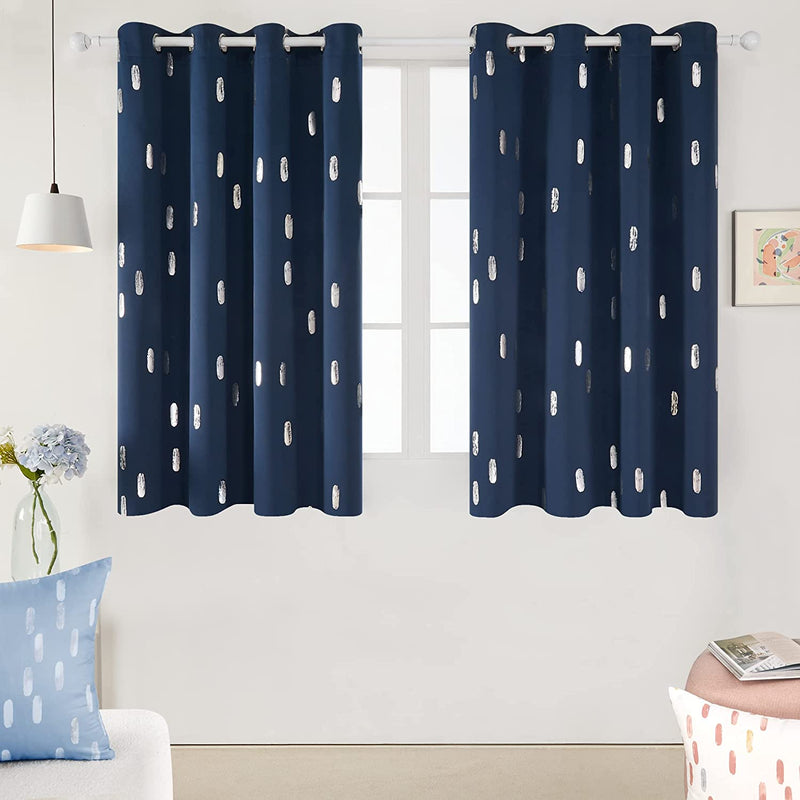 Deconovo Curtains Blue - Blackout Curtains 84 Inch Length 2 Panels, Silver Printed Room Darkening Curtains Grommet, Living Room Thermal Insulated Curtain Drapes, Sliding Door Curtains 52*84 Inch Home & Garden > Decor > Window Treatments > Curtains & Drapes Deconovo Navy Blue W52 x L63 Inch 