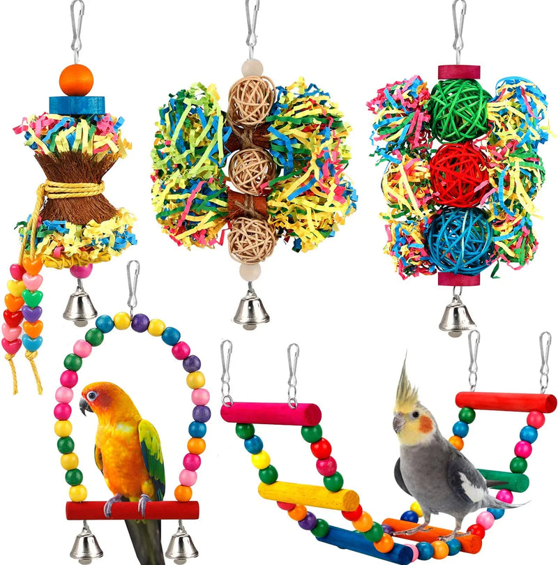 Bird Parakeet Toys Foraging Shredding Toys Parrot Cage Accessories Hanging Toys Bird Swing Bird Ladder for Parrots Lovebird Cockatiel Conure Animals & Pet Supplies > Pet Supplies > Bird Supplies > Bird Toys iBo Boy BBjinronjy   