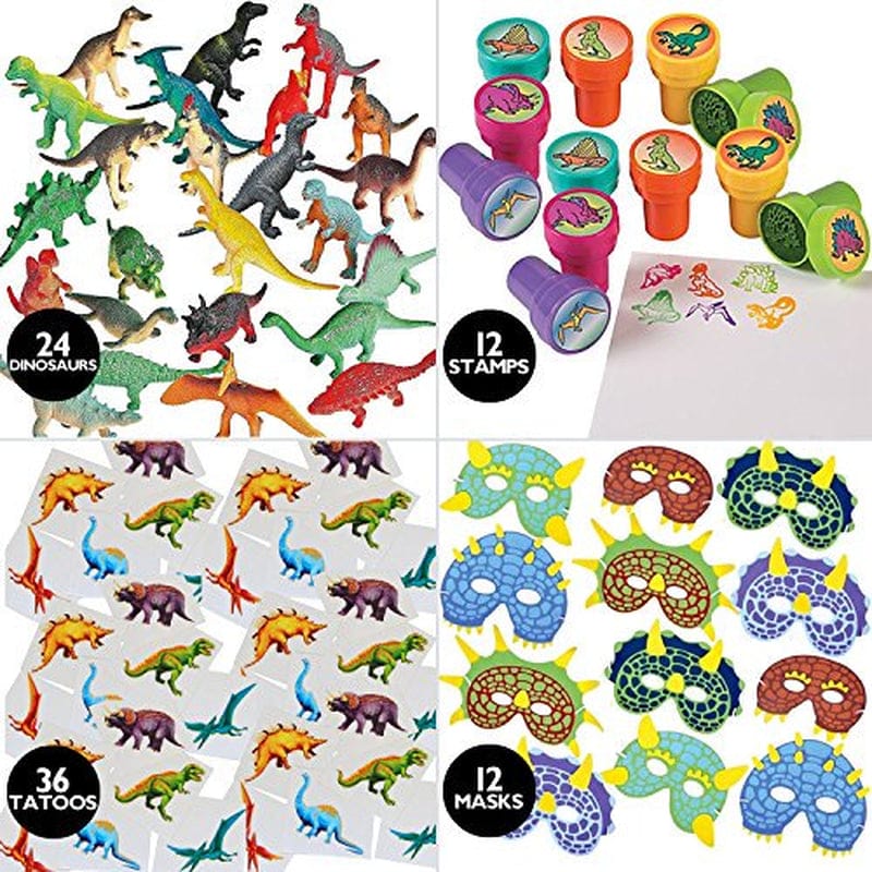 84 Piece Kids Dinosaur Toy Kit - Includes Mini Figures, Masks, Stamps, and Sticker Tattoos (Great as Dinosaur Party Supplies & Dinosaur Party Favors) Apparel & Accessories > Costumes & Accessories > Masks Holiday Decor Gifts   