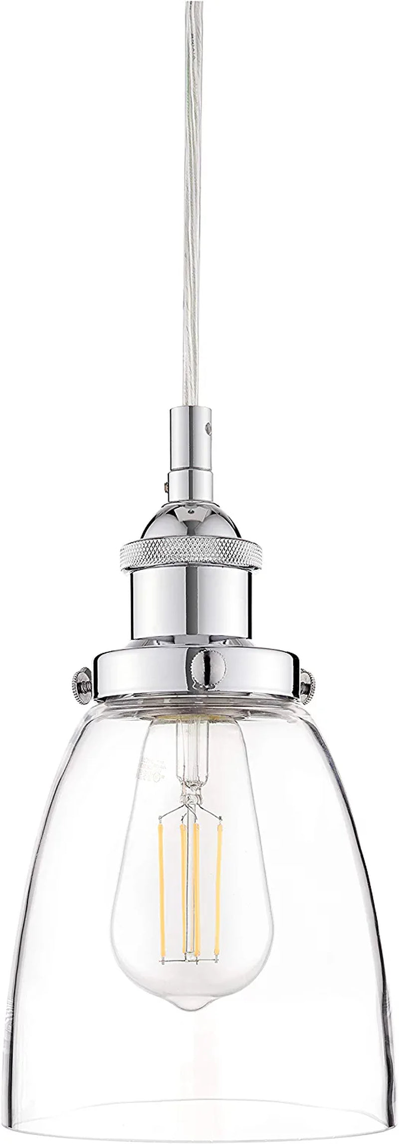 Linea Di Liara Fiorentino Large Glass Pendant Light Fixture Modern Farmhouse Bell Shaped Kitchen Pendant Lighting over Island Brushed Nickel Pendant Light Shade over Sink Lighting Fixtures, UL Listed Home & Garden > Lighting > Lighting Fixtures Linea di Liara Polished Chrome Clear Glass with LED Bulb 
