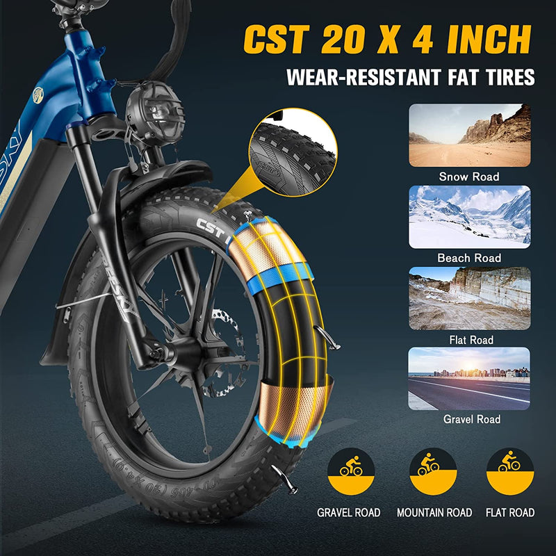 FREESKY Step-Thru Electric Bike for Adults 750W High-Speed Motor 48V 15Ah Samsung Cell Battery, 20" Fat Tires Ebike 25/28MPH Electric Commuter/Mountain Bike, Full Suspension Ebike UL Certified Sporting Goods > Outdoor Recreation > Cycling > Bicycles FREESky   