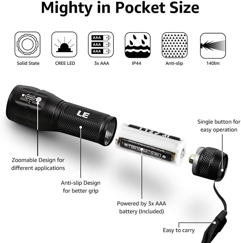 Lighting EVER LED Flashlights High Lumens, Small Flashlight, Zoomable, Waterproof, Adjustable Brightness Flash Light for Outdoor, Emergency, AAA Batteries Included, Tactical & Camping Accessories  Lighting EVER   