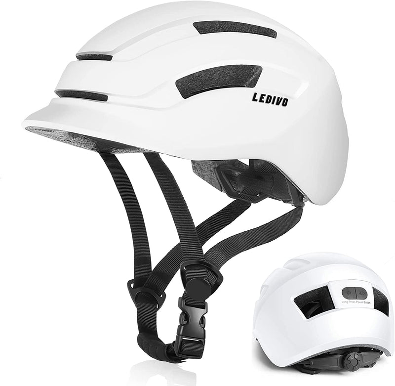 LEDIVO Adult Bike Helmet for Urban Commuter Cycling Helmet with Safty Rear Light, Adjustable Lightweight Bicycle Helmet Bike Helmet for Men Women Sporting Goods > Outdoor Recreation > Cycling > Cycling Apparel & Accessories > Bicycle Helmets LEDIVO white Large: 23.22-24.01 inches(59-61cm)-1 