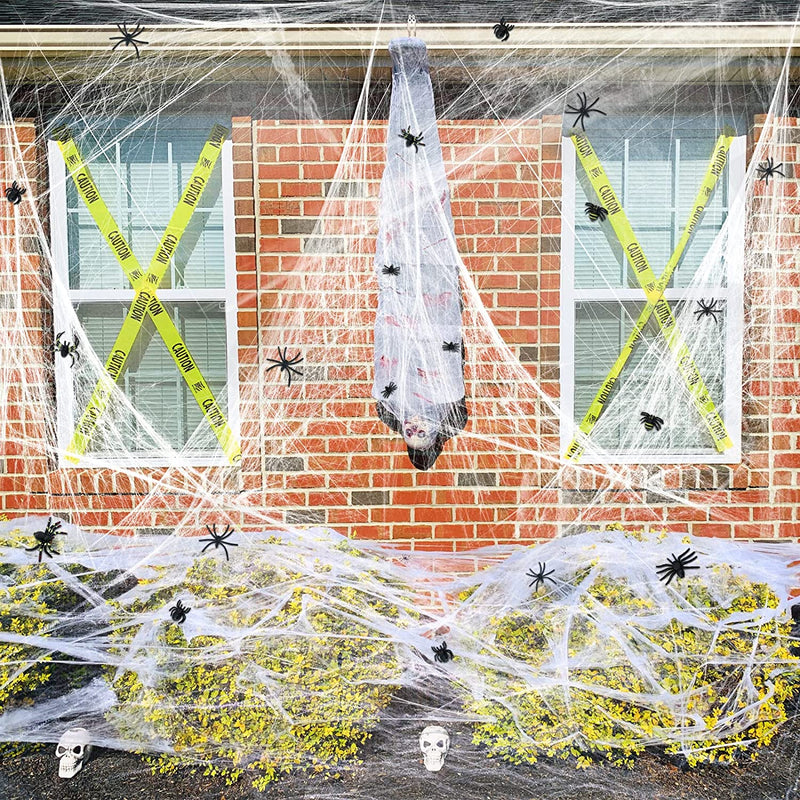 1400 Sqft Halloween Spider Webs Decorations with 150 Extra Fake Spiders, Super Stretchy Cobwebs for Halloween Decor Indoor and Outdoor
