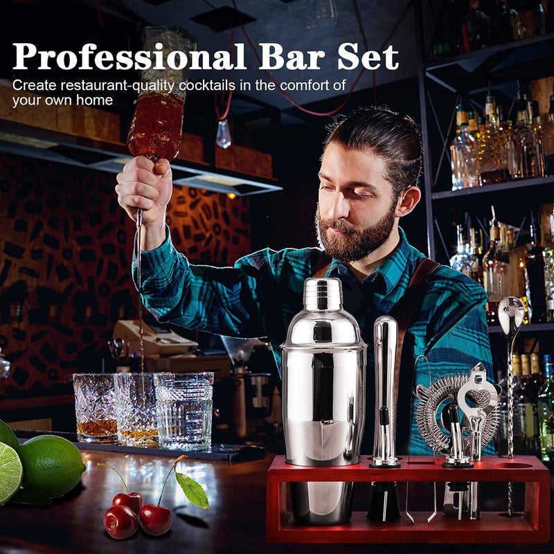 Cocktail Shaker Set Bartender Kit with Stand 24 OZ for Tequila Whiskey, Bar Kit Drink Mixer Shaker Set Including Martini Shaker, Mojito Muddler, Jigger, Mixing Spoon, Hawthorne Strainer Home & Garden > Kitchen & Dining > Barware Rigoo   