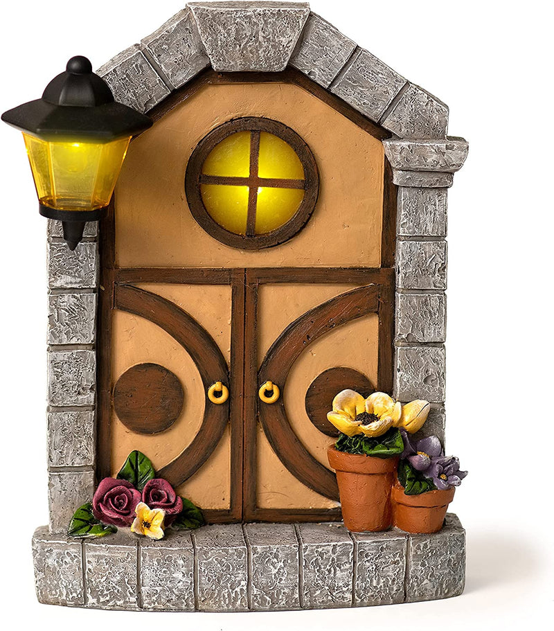 Funderstood Fairy Door for Trees and Walls with Porch and Window Lights, Solar Powered LED Light-Up 11" Tall  JJ Kent   