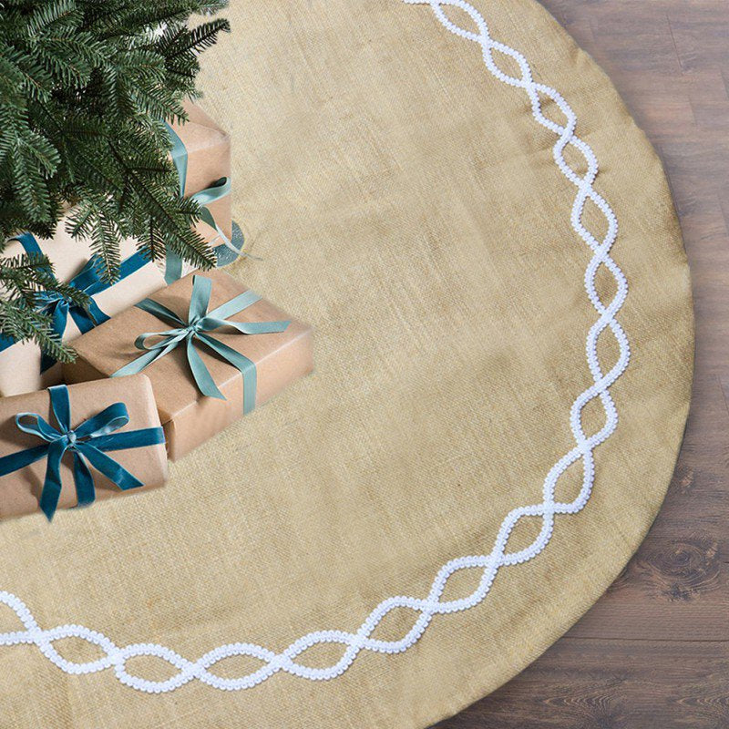 Christmas Tree Skirt PVC Base Diameter 30-Inch Snowflake Elk Knitting Tree Collar Xmas Party Home Decoration