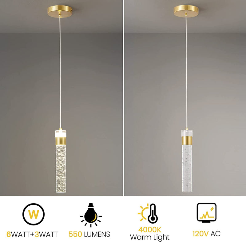 CCYCOL Gold Pendant Light Crystal Pendant Light Fixtures for Kitchen Island Lighting 4000K LED Modern Adjustable Chandelier Hanging Bubble Pendant Lighting