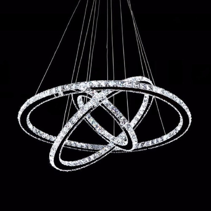 MEEROSEE Crystal Chandeliers Modern LED Ceiling Lights Fixtures Chandelier Lighting Dining Room Pendant Lights Contemporary 3 Rings Adjustable Stainless Steel Cable DIY Design Home & Garden > Lighting > Lighting Fixtures > Chandeliers MEEROSEE Lighting   