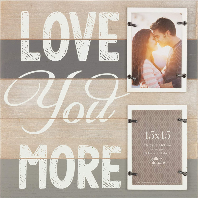 Gallery Solutions 15FW1359 2 Collage Wall Hanging Picture, 4X6 LOVE YOU MORE PLANK FRAME with 2-4X6 OPENINGS, Brown Home & Garden > Decor > Picture Frames NBG Home   