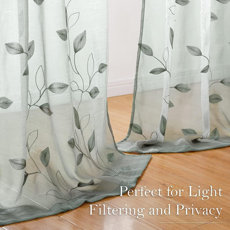 HOMEIDEAS Sage Green Sheer Curtains 52 X 84 Inches Long 2 Panels Embroidered Leaf Pattern Pocket Faux Linen Floral Semi Sheer Voile Window Curtains/Drapes for Bedroom Living Room Sporting Goods > Outdoor Recreation > Fishing > Fishing Rods HOMEIDEAS   