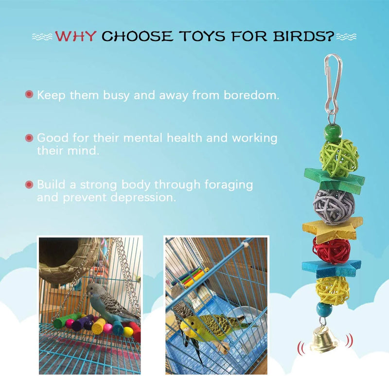 Hilitchi 6 Pcs Birds Toys Hanging Hammock Bell Swing Chewing Toys for Parrots, Parakeet, Conure, Cockatiel, Mynah, Love Birds Small Parakeet Cages Decorative Accessories Animals & Pet Supplies > Pet Supplies > Bird Supplies > Bird Toys Hilitchi   