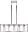 FIMITECH Chandeliers 5-Light Modern Rectangle Dining Room Lighting, Farmhouse Ceiling Light Kitchen Island Cage Pendant Lights and Adjustable Rods Fixtures Hanging with 5 Glass Shade (Black) Home & Garden > Lighting > Lighting Fixtures > Chandeliers FIMITECH Chrome  