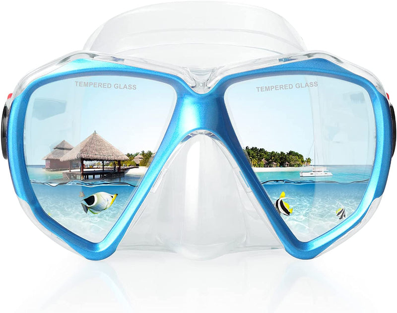 Snorkel Diving Mask Panoramic HD Swim Mask, Anti-Fog Scuba Diving Goggles,Tempered Glass Dive Mask Adult Youth Swim Goggles with Nose Cover for Diving, Snorkeling, Swimming Sporting Goods > Outdoor Recreation > Boating & Water Sports > Swimming > Swim Goggles & Masks EXP VISION B-Lake Blue  