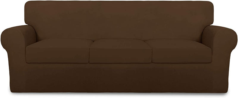Purefit 4 Pieces Super Stretch Chair Couch Cover for 3 Cushion Slipcover – Spandex Non Slip Soft Sofa Cover for Kids, Pets, Washable Furniture Protector (Sofa, Brown) Home & Garden > Decor > Chair & Sofa Cushions PureFit Coffee Large 