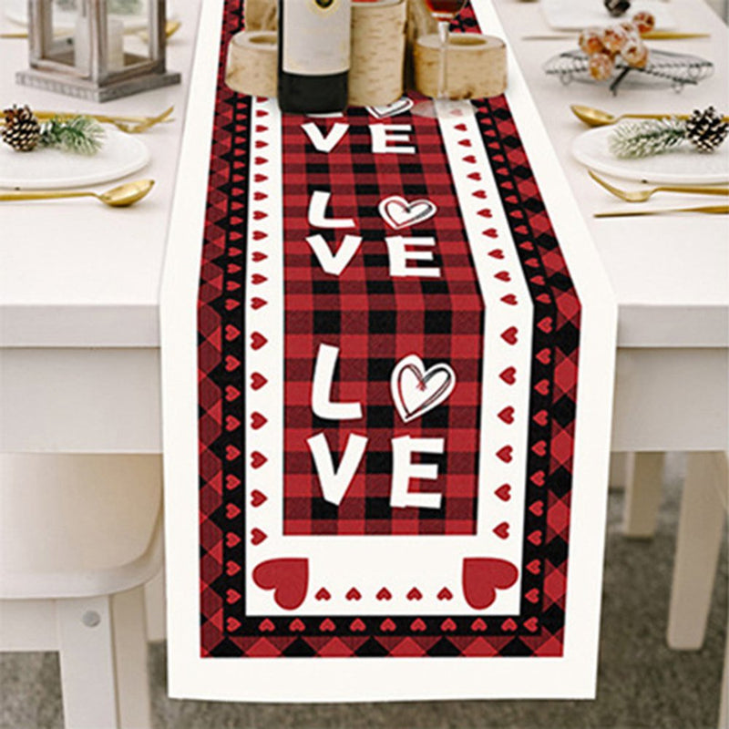 Table Runner for Happy Valentine'S Day Gnomes Pattern Wooden Board Table Setting Decor Red Heart Check Hat for Garden Wedding Parties Dinner Decoration - 13 X 70 Inches Home & Garden > Decor > Seasonal & Holiday Decorations Lorddream Style D  