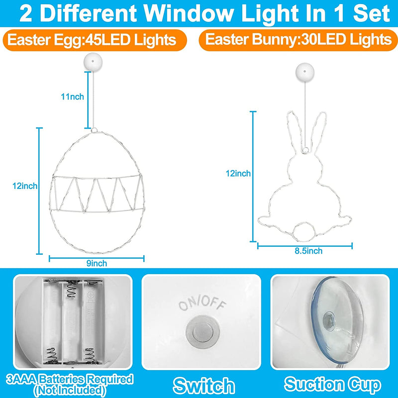 TURNMEON 2 Pack Easter Egg Bunny Window Lights Easter Decorations Battery Operated 45 LED Easter Egg 30 LED Rabbit 12" Waterproof Colorful Lights Easter Decorations Indoor Outdoor Home Party Decor Home & Garden > Decor > Seasonal & Holiday Decorations TURNMEON   