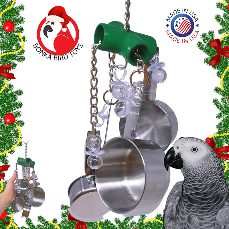 Bonka Bird Toys Clacker Colorful Durable Stainless Steel Pullable Parrot Macaw African Grey Cockatoo (Single Clacker, Green) Animals & Pet Supplies > Pet Supplies > Bird Supplies > Bird Toys Bonka Bird Toys   