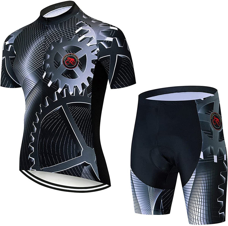CHAOS MONKEY Men'S Cycling Jersey Set Biking Clothes Road Bike Shorts Padded Outfit Bicycle Shirts Short Sleeve MTB Sporting Goods > Outdoor Recreation > Cycling > Cycling Apparel & Accessories CHAOS MONKEY Gray Medium 