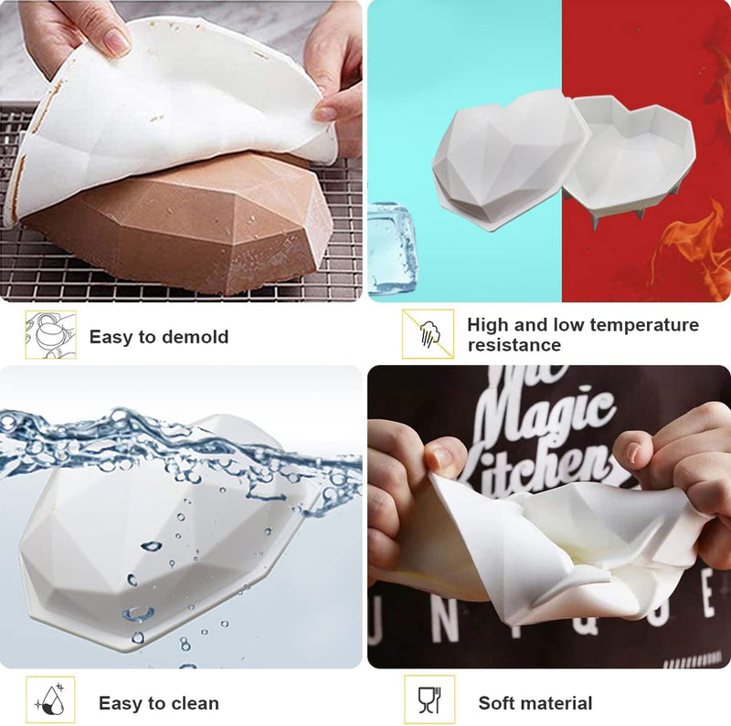 Diamond Heart Shape Silicone Cake Mold 2Pcs Romantic Diamond Love DIY Chocolate Cake Mold, Breakable and Oven Safe, Amazing 3D Baking Tool Mousse Maker, Gift Filled with Love for Halloween Day Home & Garden > Kitchen & Dining > Cookware & Bakeware DI QIU REN   