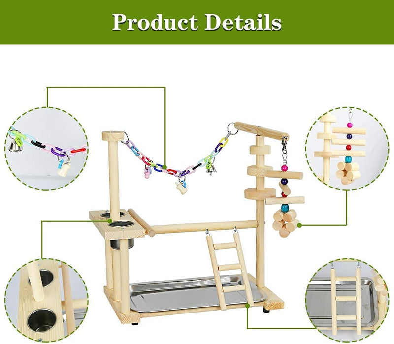 Olpchee Bird Playground Parrot Playstand Bird Play Stand Wood Perch Gym Playpen Ladder with Feeder Cups Toys for Cockatiel Parakeet - Include Tray Animals & Pet Supplies > Pet Supplies > Bird Supplies Olpchee   