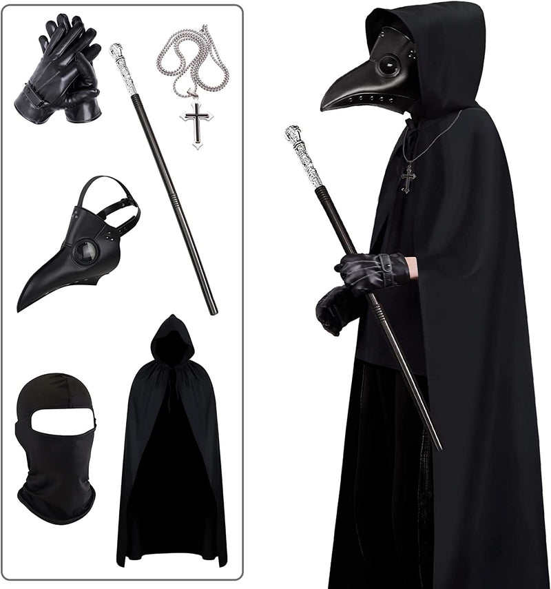 Halloween Plague Doctor Mask ，Steampunk Mask Horror Scary Halloween Plague Doctor Mask Costume Props for Party Prom Halloween Gifts Set 6 in 1，Plague Doctor Cloak for Men Women Kids (6 PCS)  Generic   