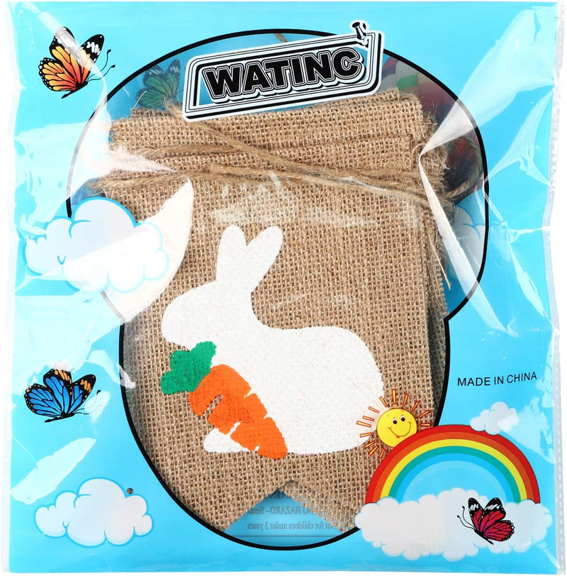 WATINC 2Pcs Easter and Rabbit Burlap Banner, Easter Bunny Carrot Hanging Bunting Garland for Easter Decorations, Spring Themed Party Favors Supplies, Happy Easter Day Home Decor for Mantle Fireplace Home & Garden > Decor > Seasonal & Holiday Decorations WATINC   