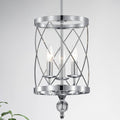 MO&OK Crystal Chandelier 3-Light Chrome Finish Industrial Rustic Cage Pendant Lights Adjustable Hanging Lighting for Kitchen Island above Sink Porch Dining Room and Stairs D9.1”Xh15.2” Home & Garden > Lighting > Lighting Fixtures > Chandeliers MO&OK Chrome  
