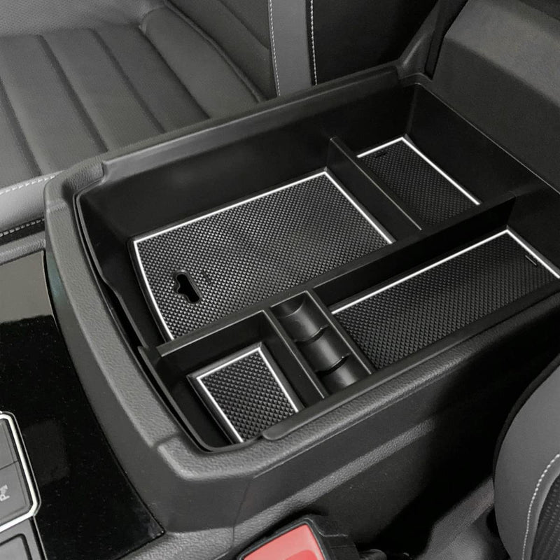 EDBETOS Center Console Organizer Tray Compatible with Volkswagen Atlas Accessories 2018 2019 2020 2021 2022 2023 Secondary Armrest Storage Glove Box Divider ABS Black Materials (White Line)