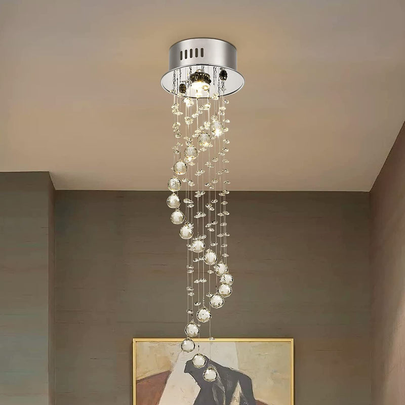 7PM 20" Small Chandeliers, 9-Light Modern round Crystal Chandeliers, Flush Mount Ceiling Light Fixture, Dimmable, Adjustable Color Temperature, Mini Chandeliers for Bedroom, Living Room, Dining Room Home & Garden > Lighting > Lighting Fixtures > Chandeliers 7PM Spiral Raindrop  