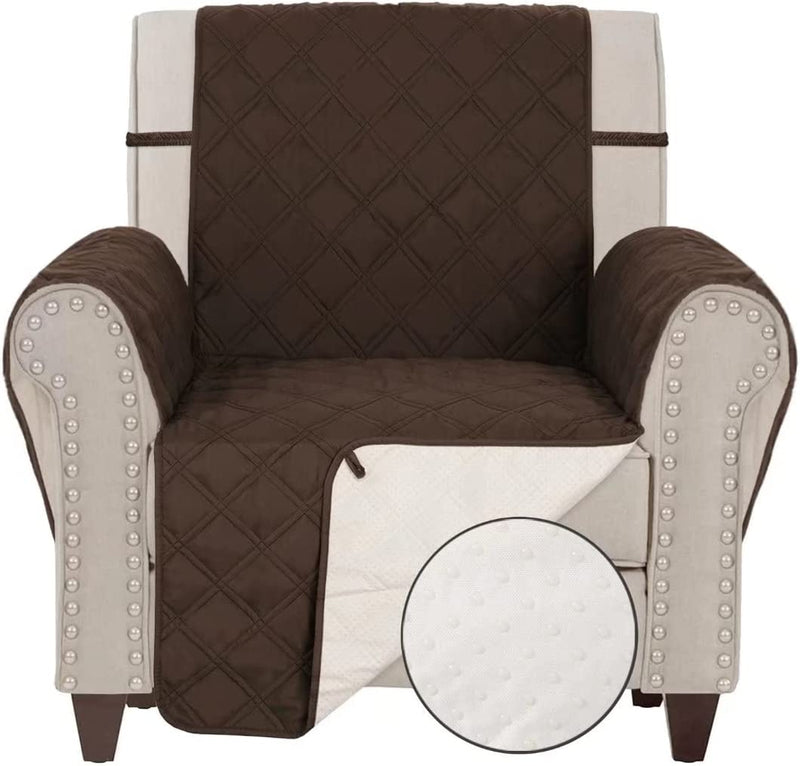 TOMORO Non Slip Chair Sofa Slipcover - 100% Waterproof Quilted Sofa Cover Furniture Protector with 5 Storage Pockets, Couch Cover for Kids, Dogs, Pets, Fits Seat Width up to 23 Inch Home & Garden > Decor > Chair & Sofa Cushions TOMORO Brown 23“-Chair 