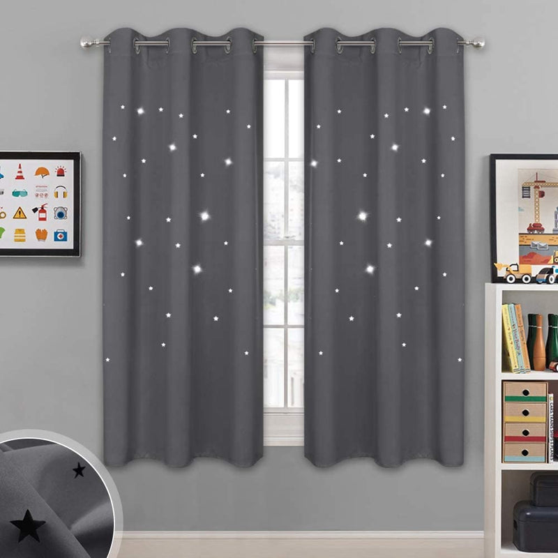 NICETOWN Magic Starry Window Drapes - Laser Cutting Stars Nap Time Blackout Window Curtains for Children'S Room, Nursery, Themed Home, Space-Lovers Decor (W42 X L63 Inches, 2 Pack, Black) Home & Garden > Decor > Window Treatments > Curtains & Drapes NICETOWN Grey W42 x L63 