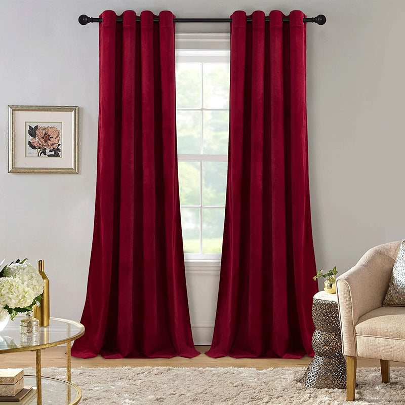 RYB HOME Black Velvet Curtains for Bedroom, Light Blocking Winds & Nosie Dampening Window Curtain Drapes Energy Saving Elegant Home Decoration for Kitchen Living Room, W52 X L84 Inches, 2 Panels Set Home & Garden > Decor > Window Treatments > Curtains & Drapes RYB HOME Ruby Red W52 x L96 