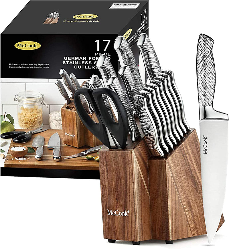 Mccook® MC35 Knife Sets with Built-In Sharpener,11 Pieces German Stainless Steel Hollow Handle Kitchen Knives Set in Acacia Block Home & Garden > Kitchen & Dining > Kitchen Tools & Utensils > Kitchen Knives McCook Acacia Wood Block 17 Pieces 