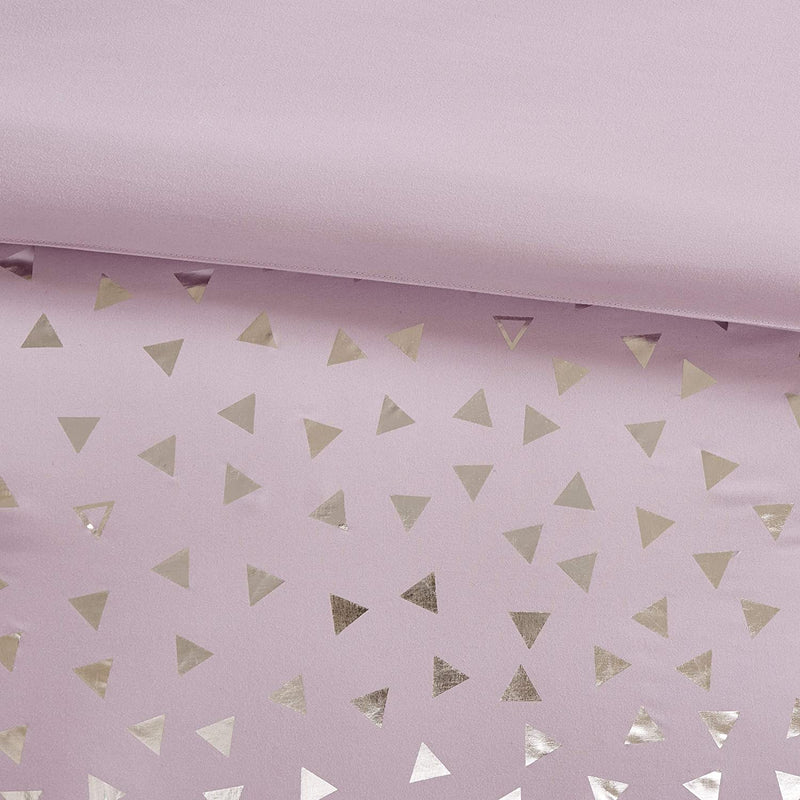 Intelligent Design Zoey Triangle Metallic Print, Cozy Comforter Set All Season Bedding Set, Matching Sham, Decorative Pillow, Twin/Twin XL, Purple/Silver 4 Piece Home & Garden > Linens & Bedding > Bedding Intelligent Design   