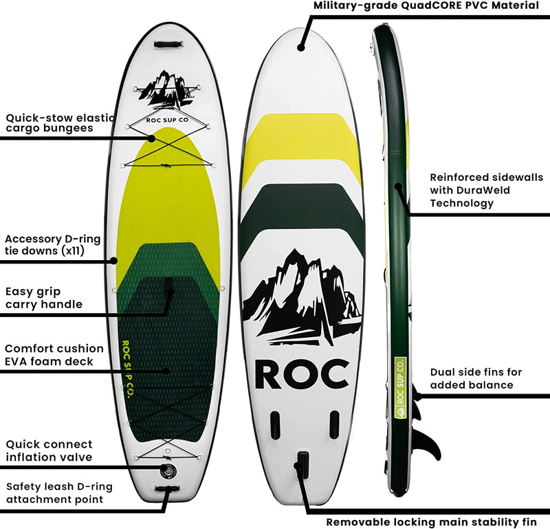 Roc Inflatable Stand up Paddle Boards with Premium SUP Paddle Board Accessories, Wide Stable Design, Non-Slip Comfort Deck for Youth & Adults Sporting Goods > Outdoor Recreation > Winter Sports & Activities Roc   