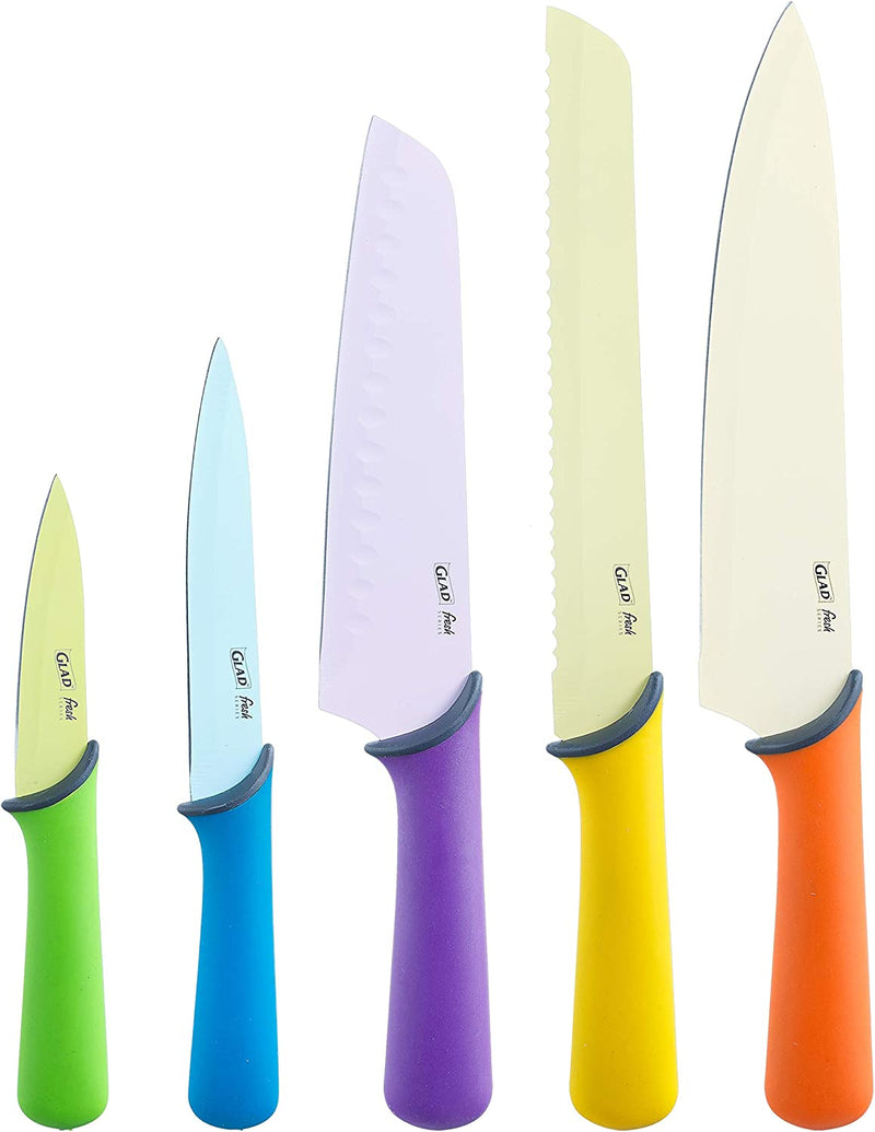 Glad Knife Set for Kitchen – Stainless Steel Chef Knives with Sheaths | Sharp Colored Blades with Non-Slip Handles | Assorted Nonstick Cooking Essentials for Home Home & Garden > Kitchen & Dining > Kitchen Tools & Utensils > Kitchen Knives Glad   